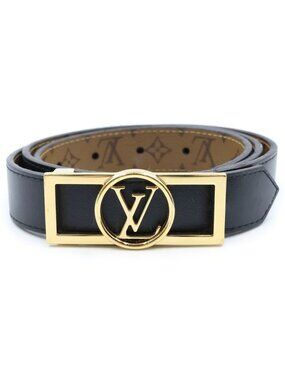 Louis Vuitton Dauphine 25 Reversible Monogram Leather Belt Black Brown Gold